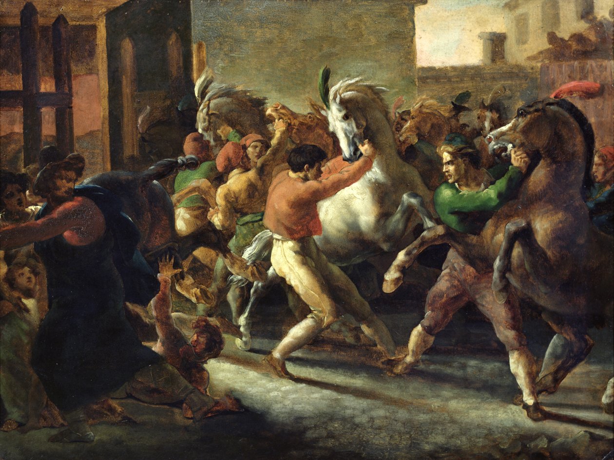Studie for rase av barbarhestene, 1817 av Theodore Gericault