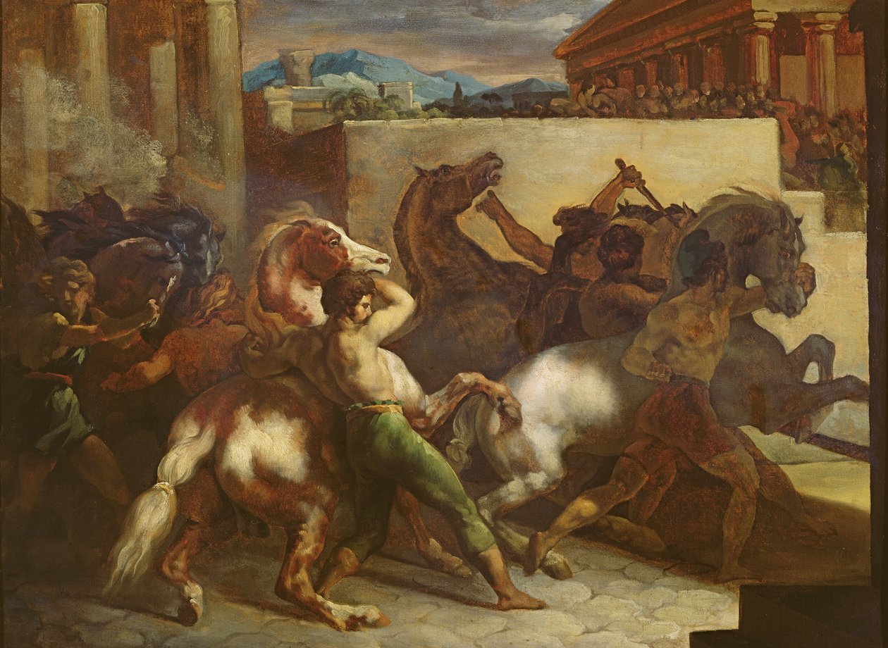The Wild Horse Race i Roma, ca. 1817 (olje på papir) av Theodore Gericault