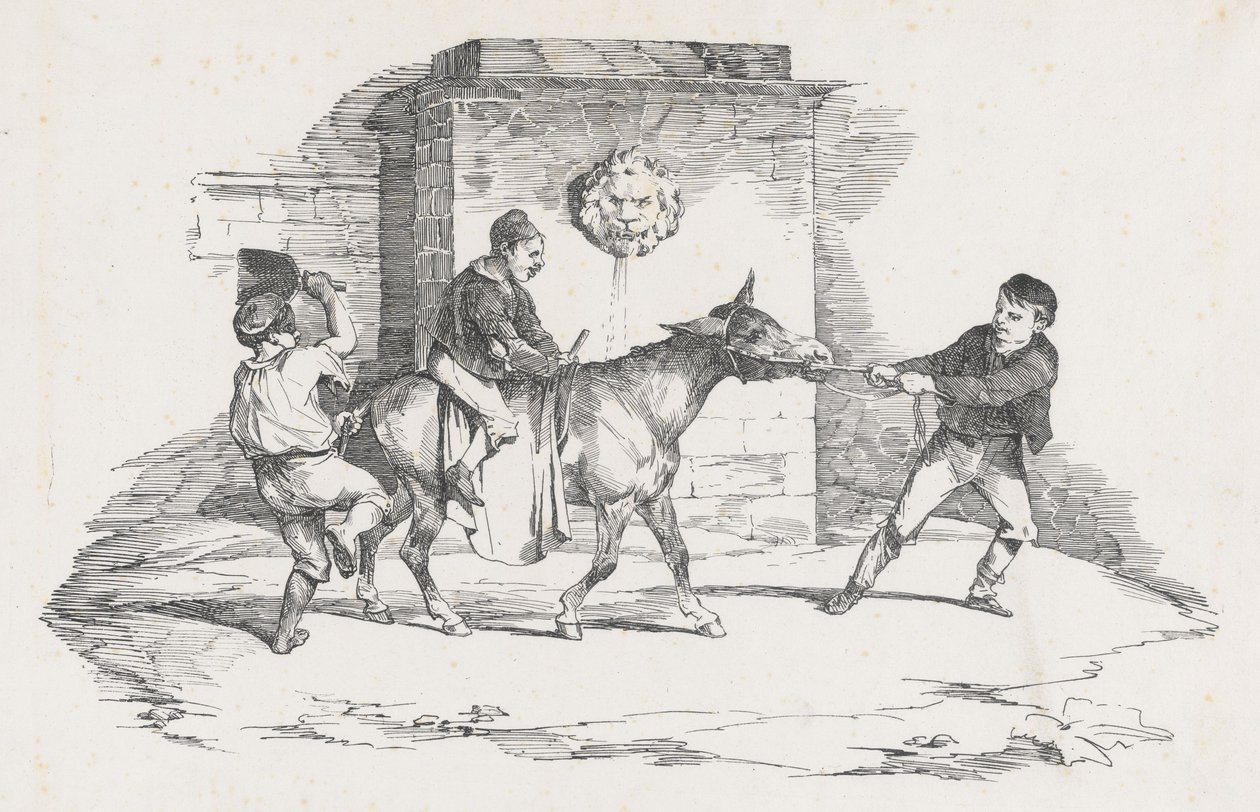 Tre barn som leker med et esel (Three Children Playing with a Donkey) av Theodore Gericault