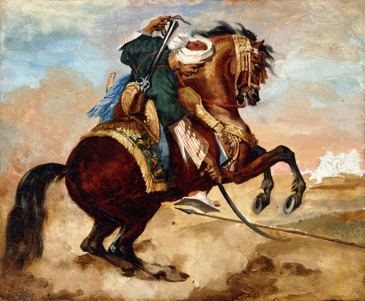 Turk som rir på en brun Alezan-hest, ca. 1810 av Theodore Gericault