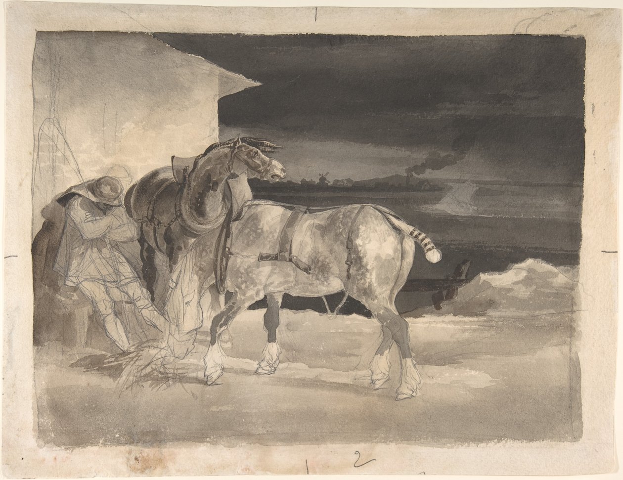 To trekkhester med en sovende kuske av Theodore Gericault