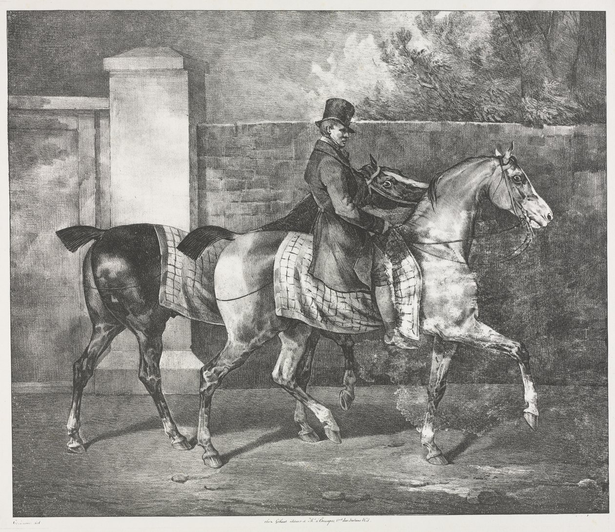 To hester som trenes av en jockey av Theodore Gericault