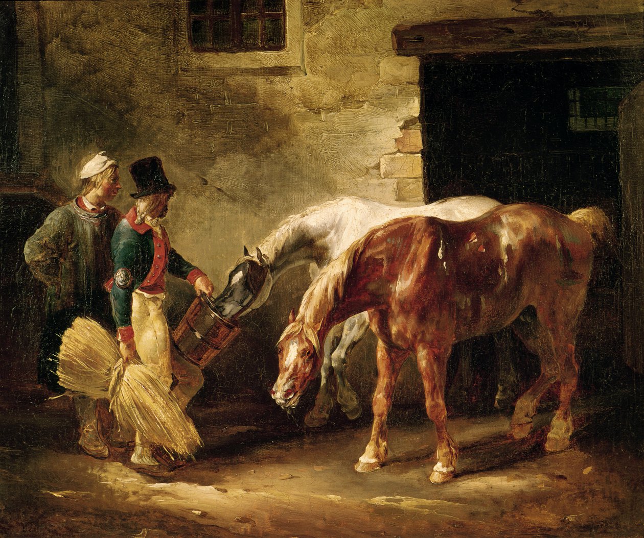 To stolpehester ved døren til en stall av Theodore Gericault