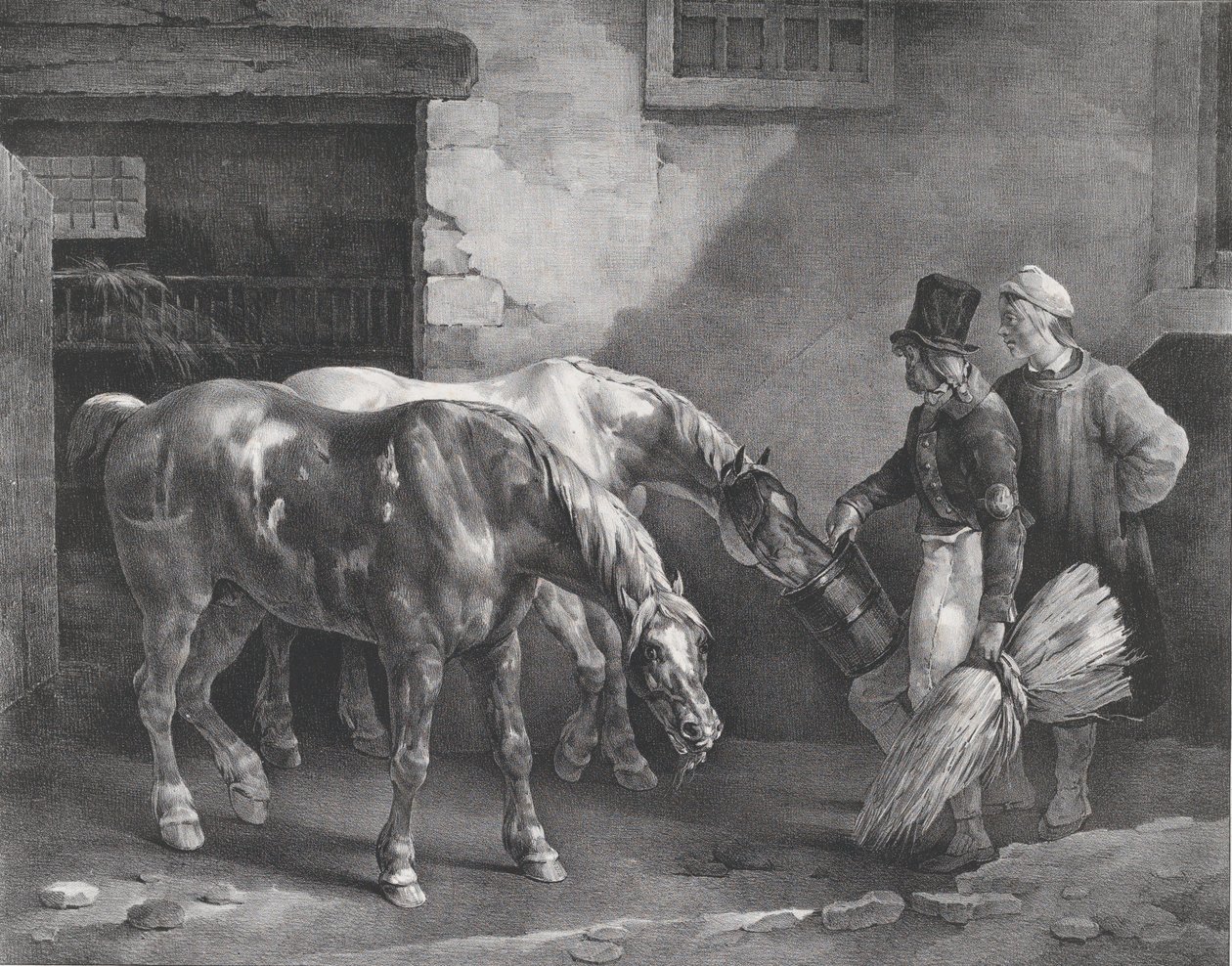 To stolpehester ved døren til en stall, 1822. av Theodore Gericault