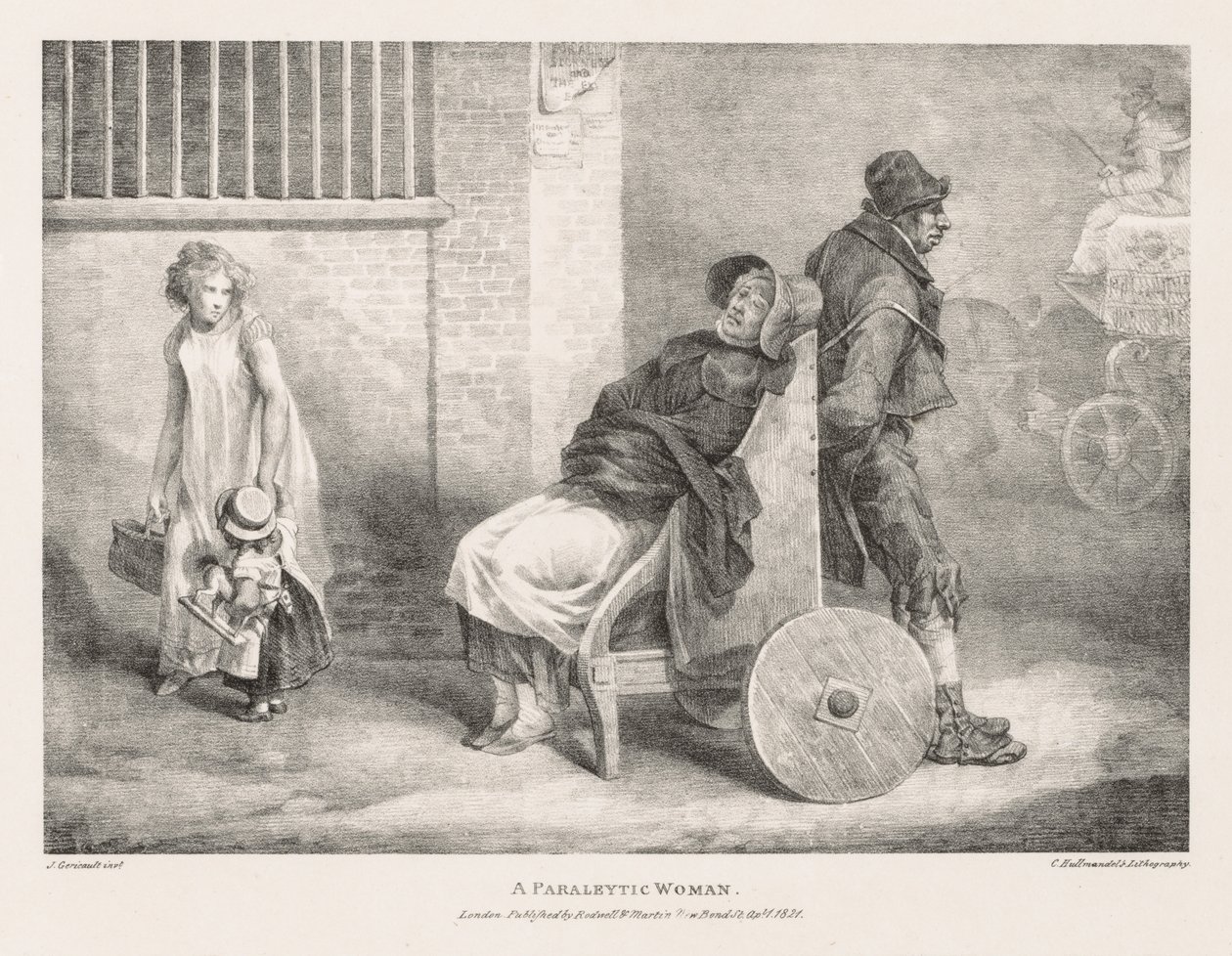 Ulike emner tegnet fra livet og på stein: A Paraleytic Woman, 1821. av Theodore Gericault