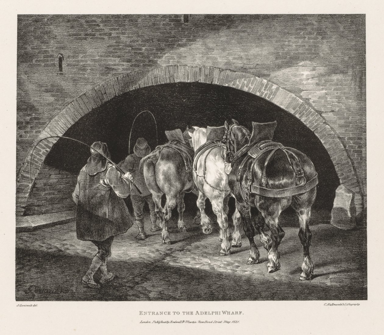 Ulike emner tegnet fra livet og på stein: Inngang til Adelphi Wharf av Theodore Gericault