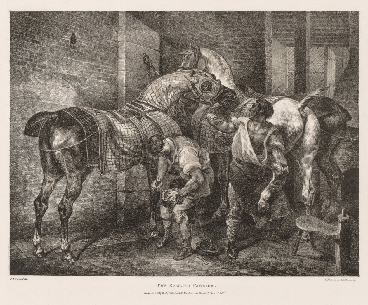 Ulike emner tegnet fra livet og på stein: The English Farrier av Theodore Gericault