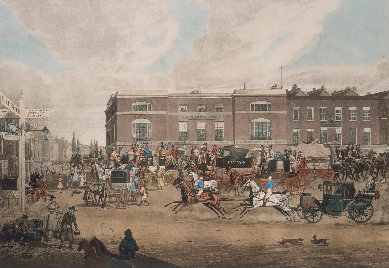 Trenere ved Elephant and Castle, London, første halvdel av 1800-tallet av Theodore Henry Adolphus Fielding