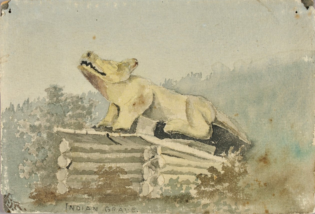 Indisk grav. Wolf Totem over Medicine Man Grave, Wrangell, ca. 1880-1914. av Theodore J. Richardson