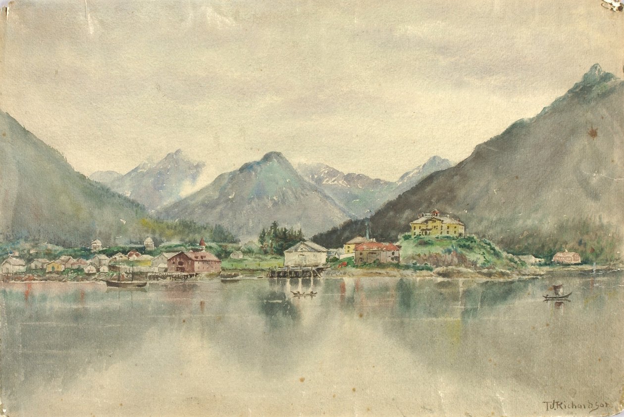 Sitka fra øyene, som viser russisk slott, 1888 av Theodore J. Richardson