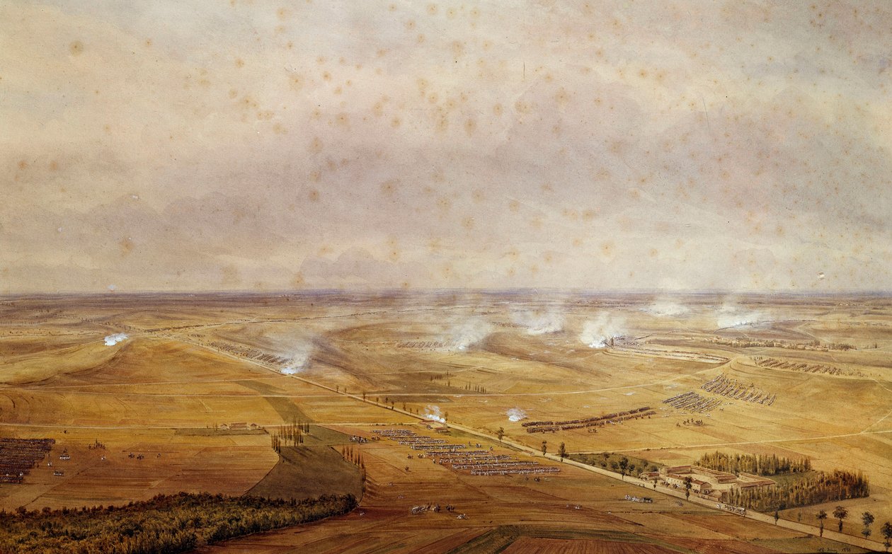 Koalisjonskriger: "" Slaget ved Valmy den 20.09.1792 som så franskmennenes seier mot prøysserne""" Akvarell gouachee av Theodore Jung (1803-1865) 1792 Søn. 0,63x0,99 m av Theodore Jung