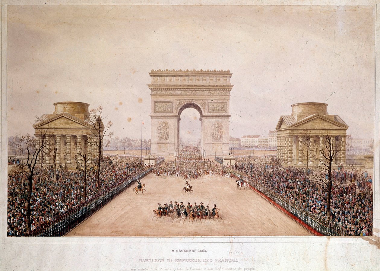 Den franske keiseren Napoleon III (1808-1873) gikk inn i Paris 2.12.1852. Akvarell av Theodore Jung (1803-1865) av Theodore Jung