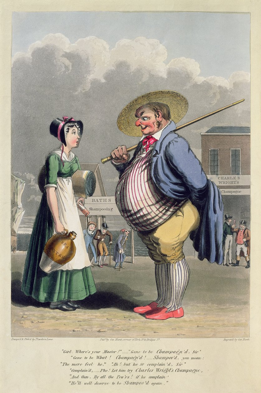 Annonse for Charles Wrights Champagne, gravert av George Hunt, ca. 1827 (farget etsning) av Theodore Lane