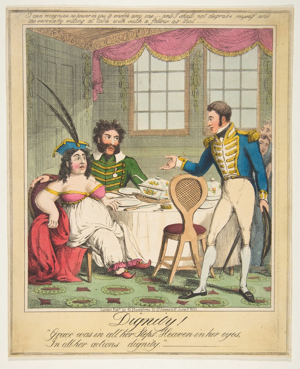Verdighet! - Grace var i alle trinnene hennes. Himmelen i hennes øyne, I alle hennes handlinger di..., 21. juni 1821. av Theodore Lane