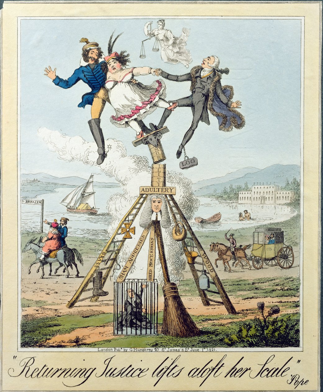 Returning Justice Lifts Aloft Her Scale, utgitt av G. Humphrey, London, 1821 (gravering på papir) av Theodore Lane