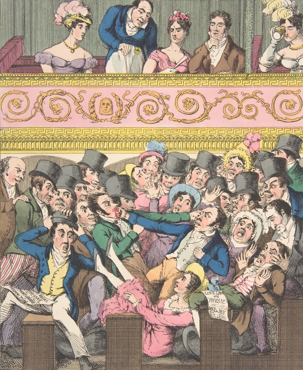 Teatralske fornøyelser, plate 2: Contending for a Seat, ca. 1835. av Theodore Lane