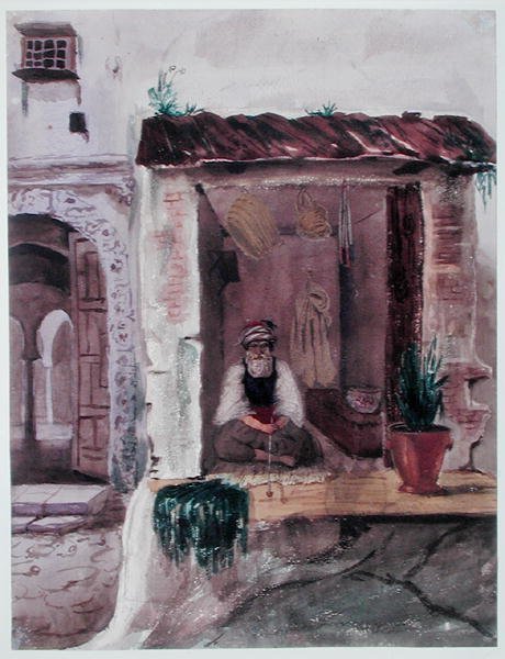 A Tobacconist, Alger, ca 1840 (akvarell på papir) av Theodore Leblanc