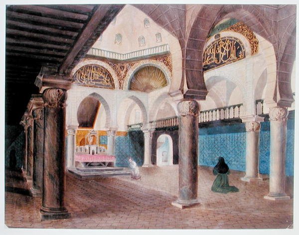 Interiør i en moske omgjort til et bispepalass, Alger, ca. 1835 (akvarell på papir) av Theodore Leblanc