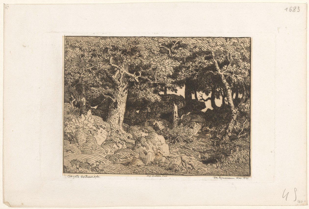 Eiketrær på steiner Chenes de Roche (original tittel) av Theodore Rousseau