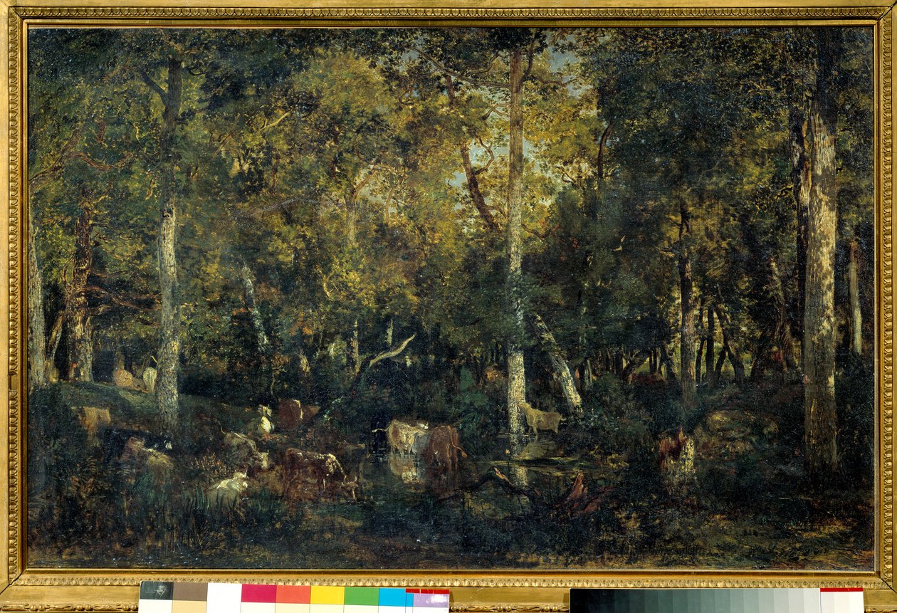 Treinteriør kalt Old Dormitory of Bas-Breau (Fontainebleau-skogen) Maleri av Theodore Rousseau (1812-1887) 1836 Søn. 0,65x1,03 m Paris, Orsay-museet av Pierre Etienne Theodore Rousseau