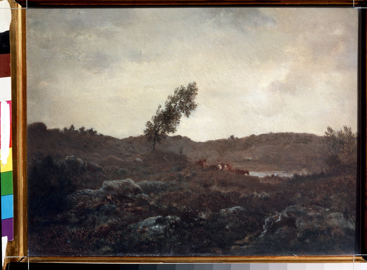 Utsikt over Barbizon (Utsikt over Barbizon). Maleri av Theodore Rousseau (1812-1867). Olje på tre, 24 x 32 cm, sent 1840. French School of Barbizon. Pushkin Museum of Fine Arts, Moskva. av Theodore Rousseau