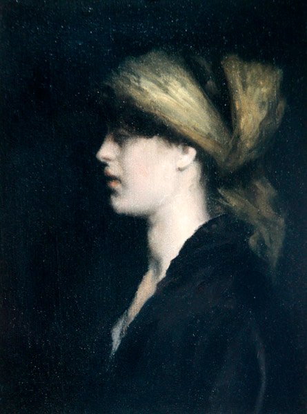 Chiaroscuro, a Profile, the Golden Scarf, ca. 1900 (olje på lerret) av Theodore Roussel