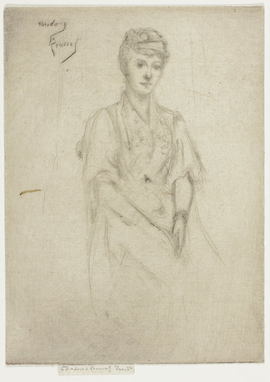 Portrett av fru Cyprian Williams i fin kjole av Theodore Roussel