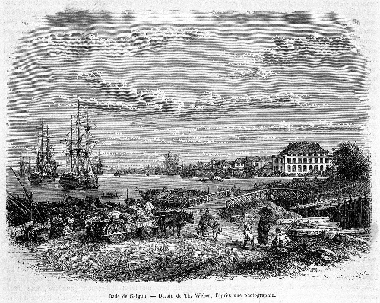 Rade de Saigon. Tegning av Th. Weber, basert på et fotografi. av Theodore Weber