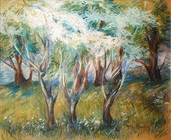 Orchard Giverny (pastell om bord) av Theodore Wendel