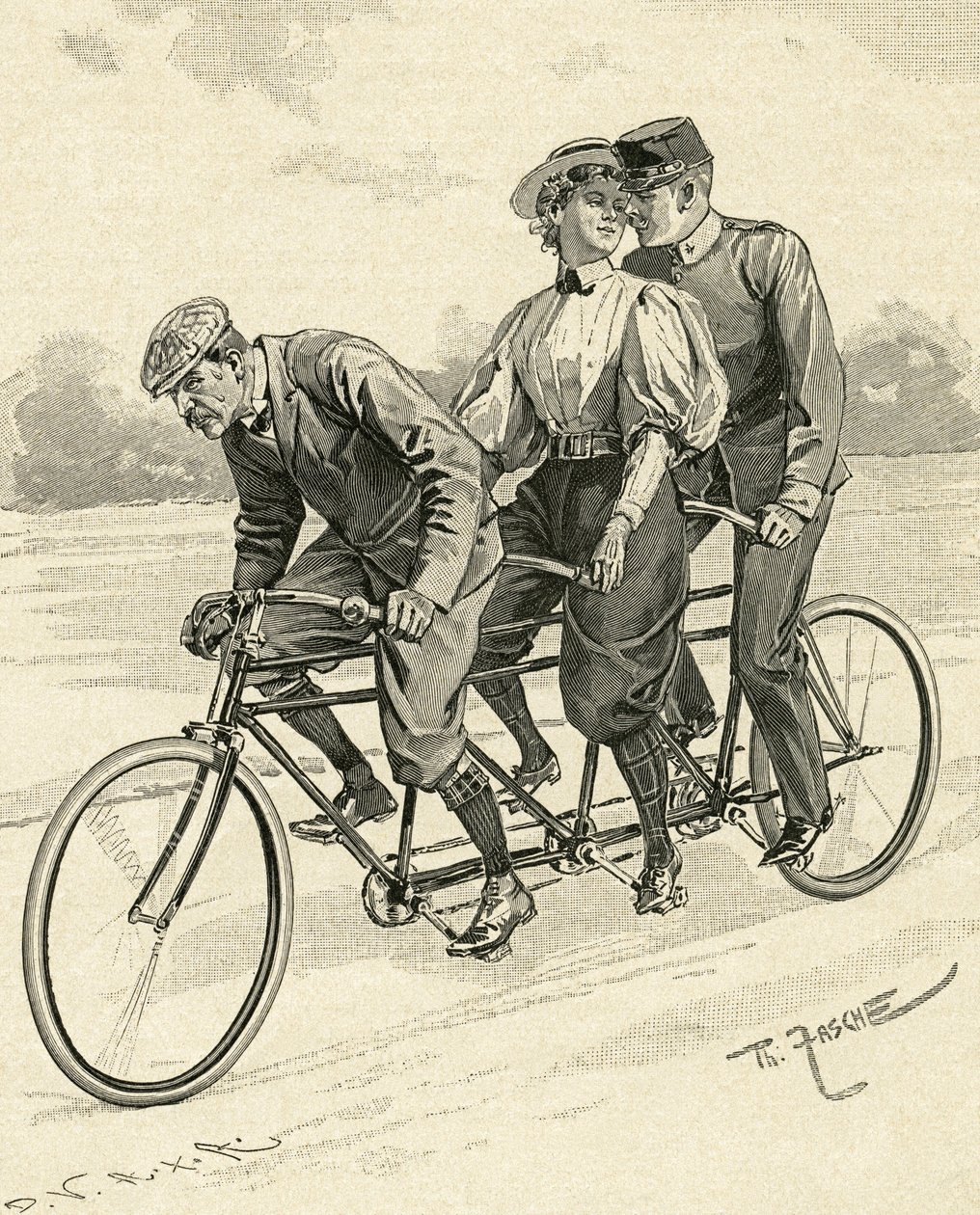 Sykkel for tre personer, kalt tandemsykkel av Theodore Zasche