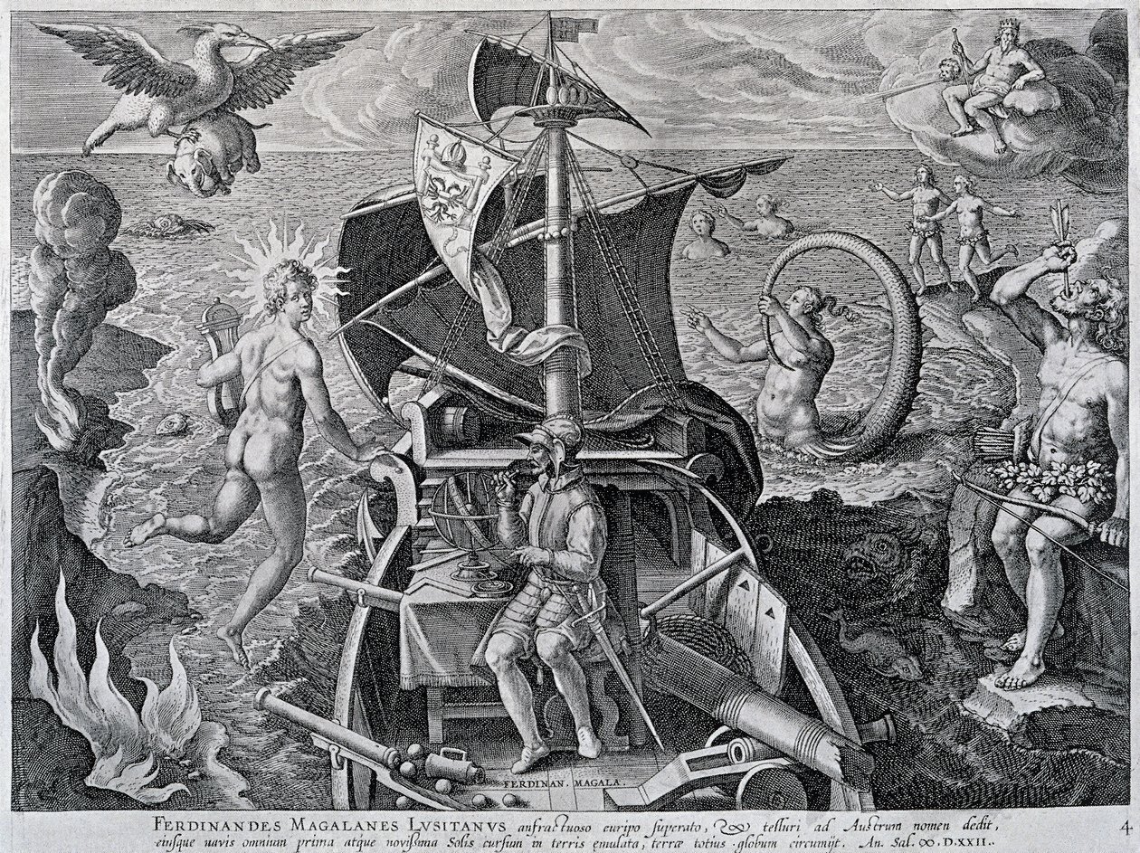 Allegori om reisene til Ferdinand Magellan (1480-1521), av Theodor de Bry (1528-1598) av Theodore de Bry