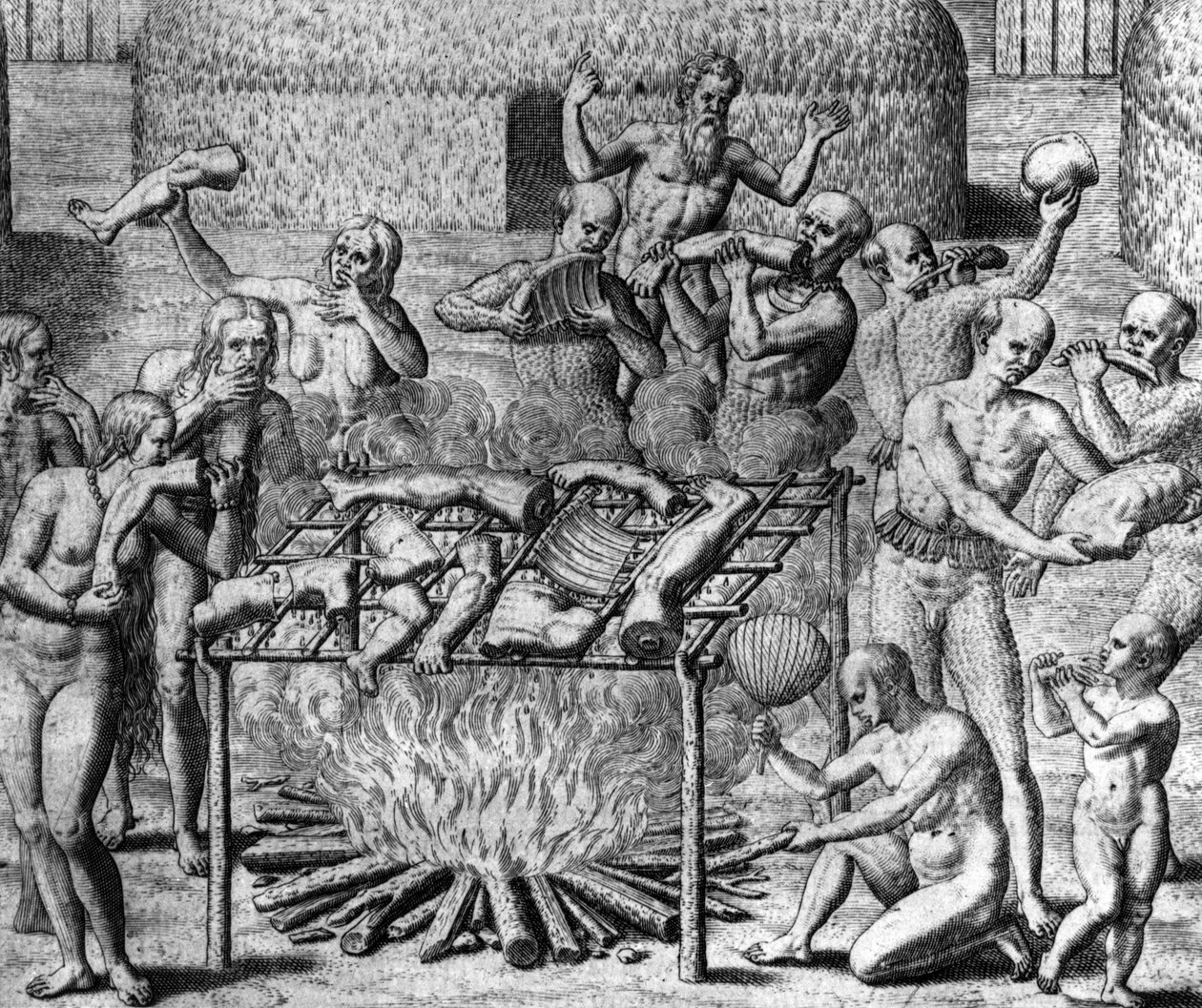 Anthropophage Meals: Cannibales in Brazil - i "The Wonderful Tale of America" av Théodore de Bry av Theodore de Bry