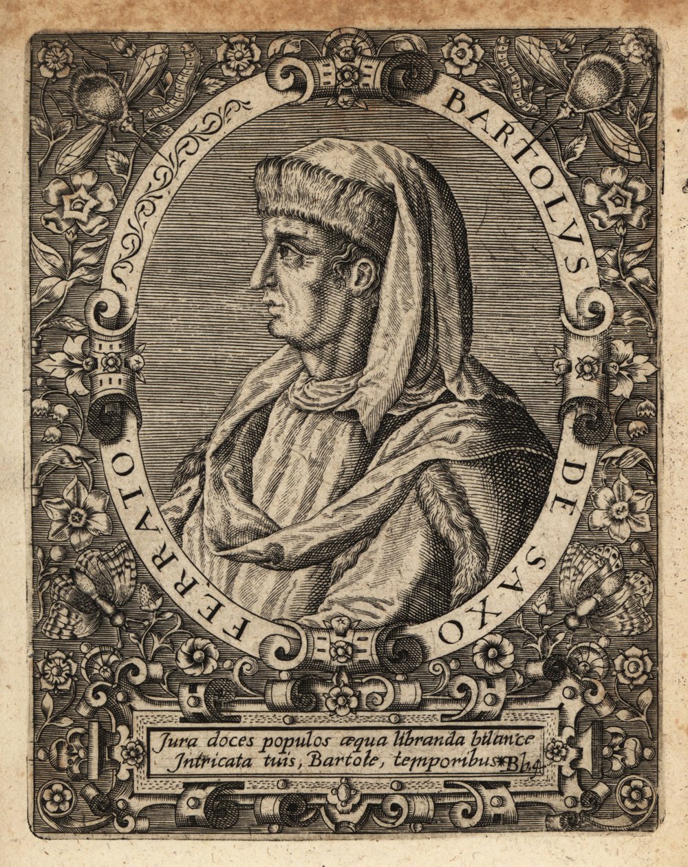 Bartolome de Saxoferrato, italiensk jusprofessor. av Theodore de Bry