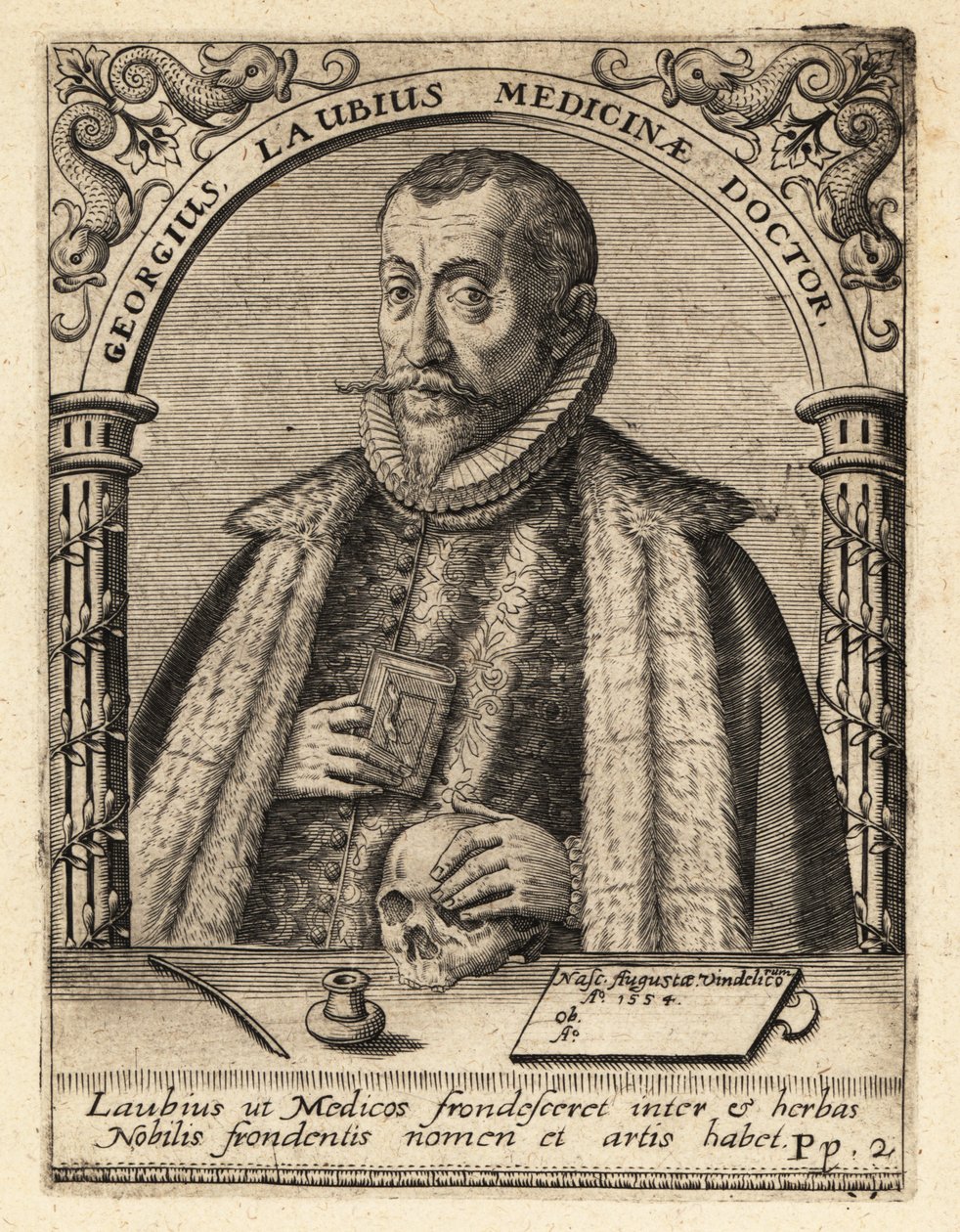 Georg Laube, tysk lege fra Augsburg av Theodore de Bry