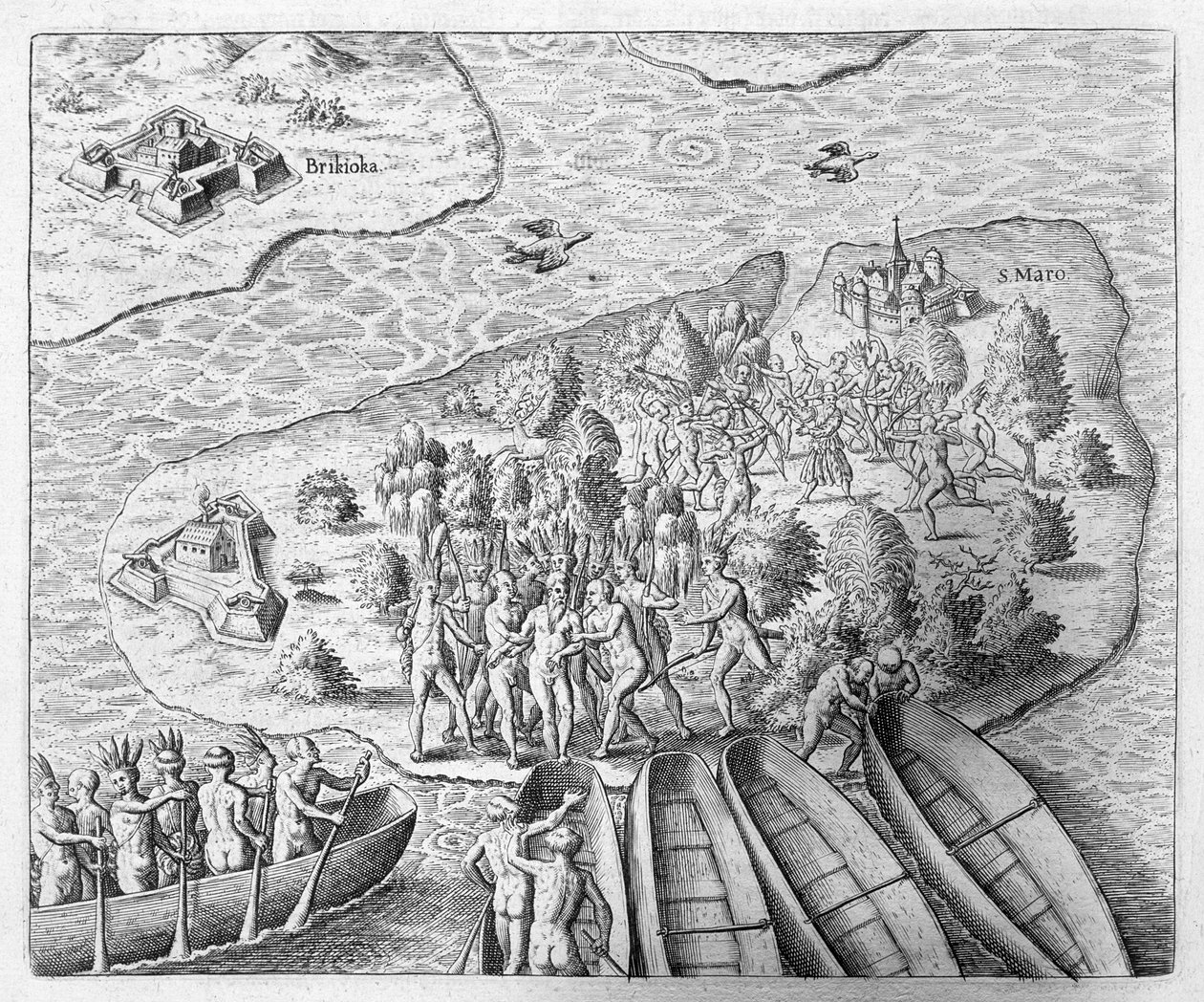 Hans Staden tatt til fange av Tupinamba-indianere under sin reise til Brasil, 1552, fra 