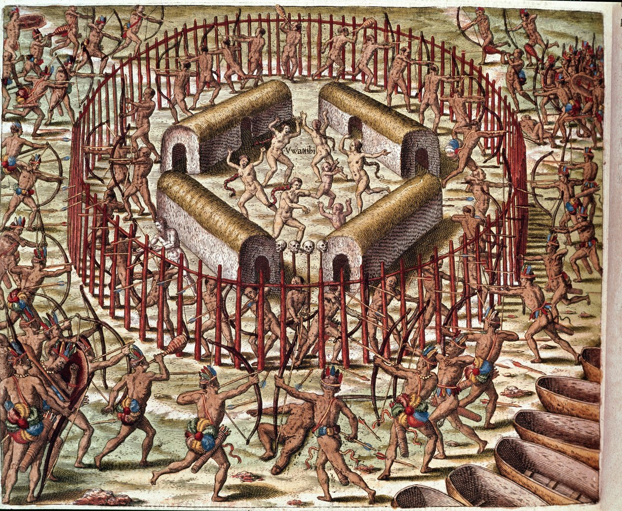 History of America: "" An Indian Village of Virginia"" Gravering fra "" Admirable Narratio Americae"" av Theodore de Bry (1528-1598) av Theodore de Bry