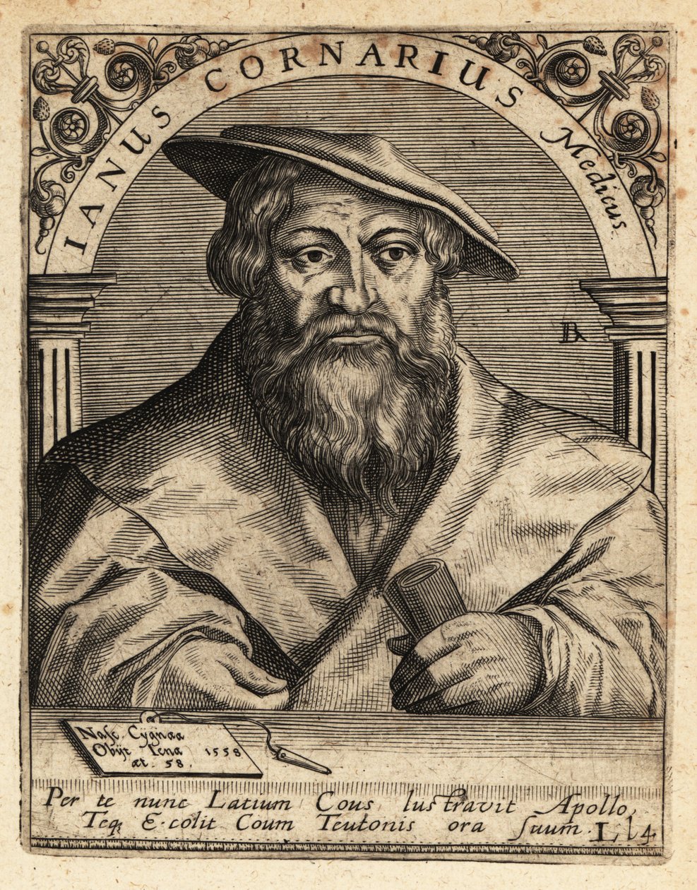 Janus Cornarius, saksisk humanist, c1500-1558. av Theodore de Bry