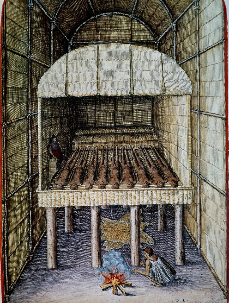 Innfødtes liv, begravelse av døde, gravert av Theodor de Bry (1528-1598), fra Admiranda Narratio, trust tamen, commodis et de incolarvm ritibvs Virginia, av Thomas Harriot (1560-1621), Nord-Amerika av Theodore de Bry