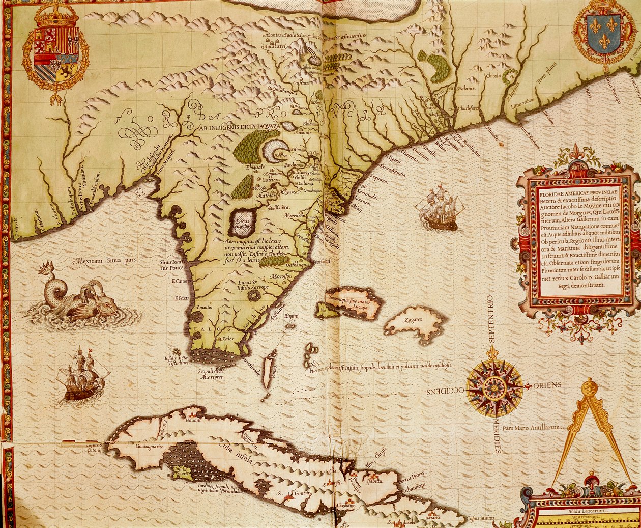 Kart over Florida og Cuba av Theodore de Bry av Theodore de Bry