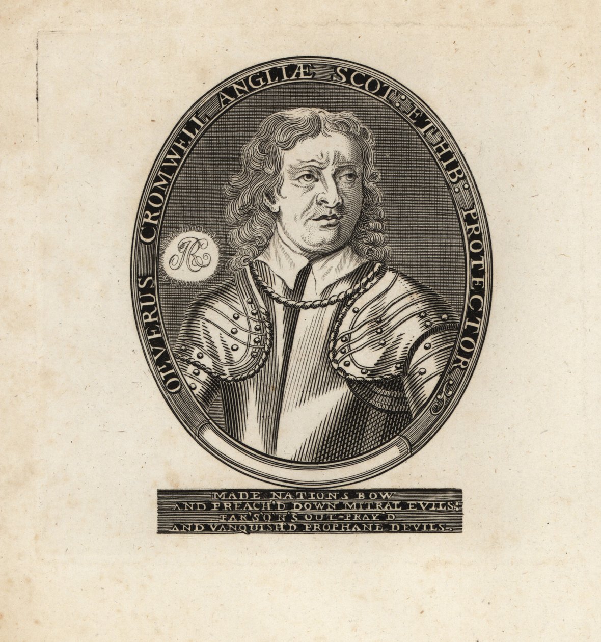 Ovalt portrett av Oliver Cromwell, Lord Protector. av Theodore de Bry