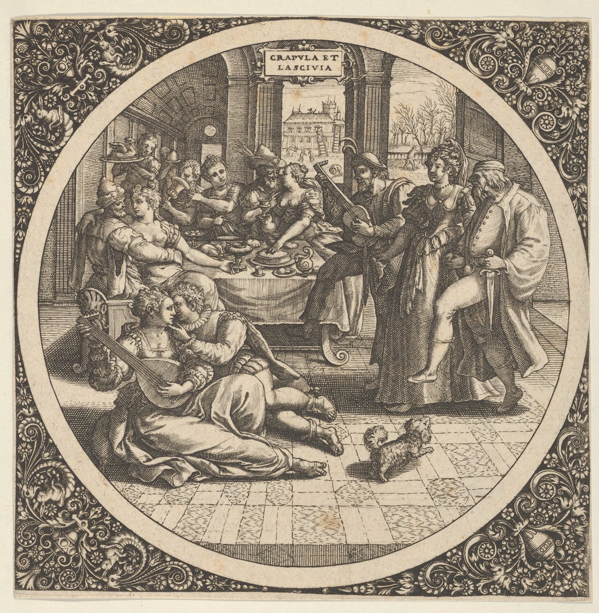 Scene med Galants på en bankett i en sirkel i sentrum, 1580-1600. av Theodore de Bry