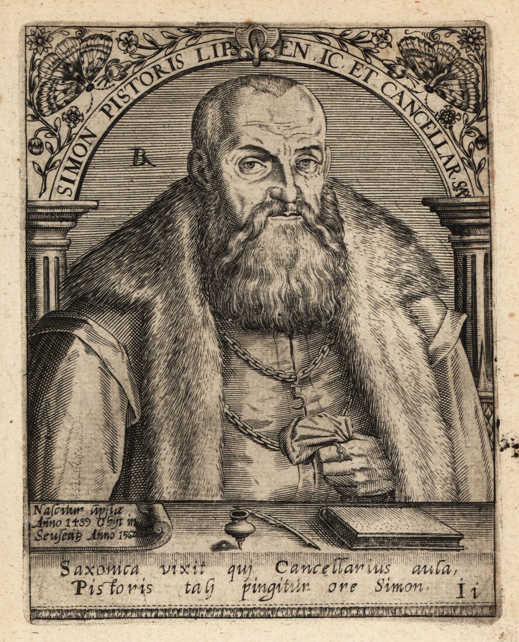 Simon Pistoris den yngre , tysk jurist. av Theodore de Bry