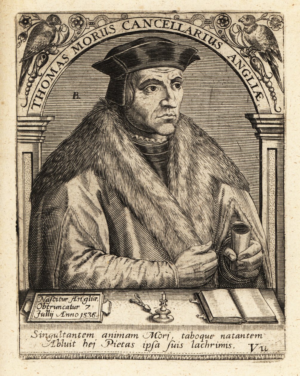 Sir Thomas More, engelsk advokat. av Theodore de Bry