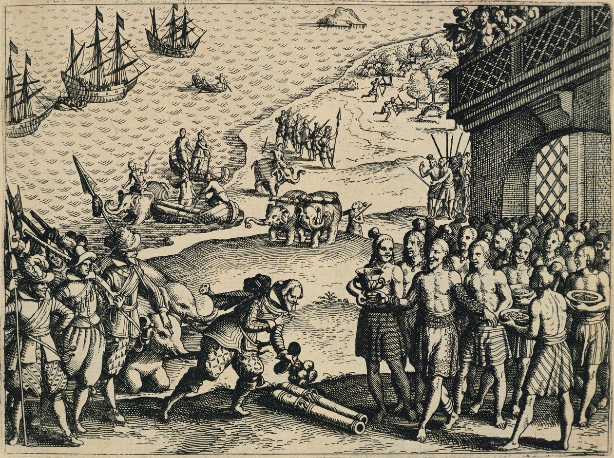 Nederlenderne går i land i Calcutta av Theodore de Bry
