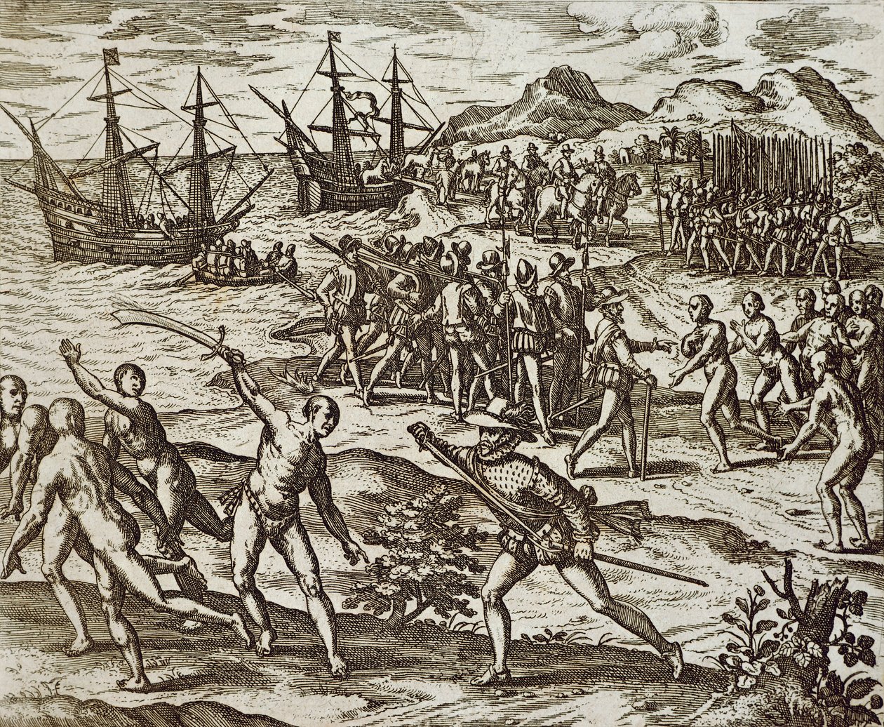 The Spanish In America, av Theodore De Bry, gravering av Theodore de Bry