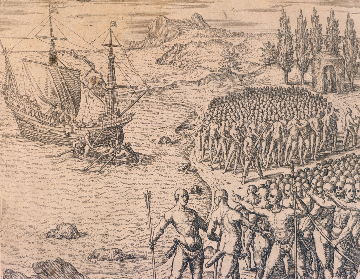 Portugisernes ankomst til Peru av Theodore de Bry