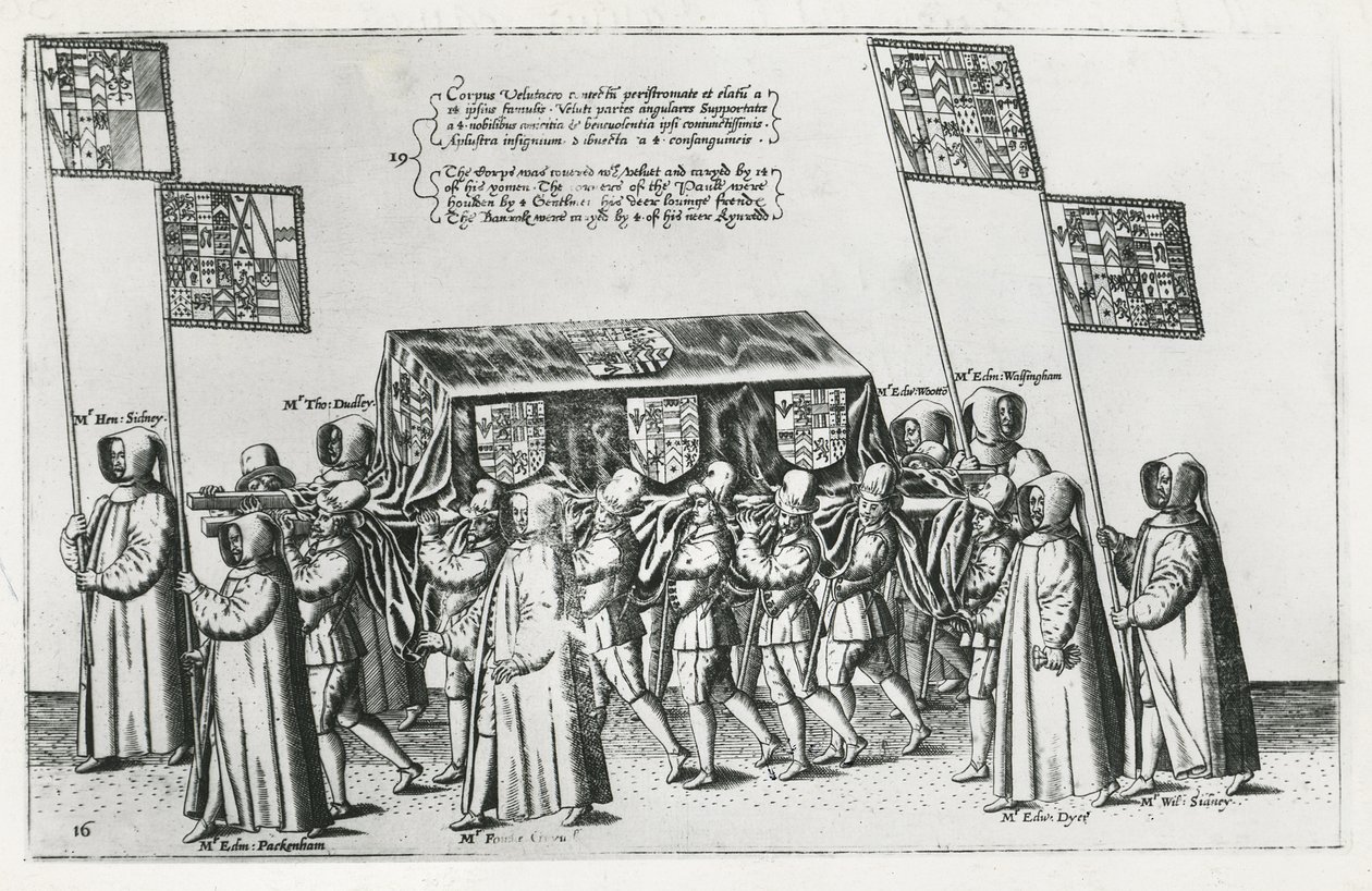 Begravelsen til Sir Philip Sidney på vei til St. Pauls Cathedral, 1587 av Theodore de Bry