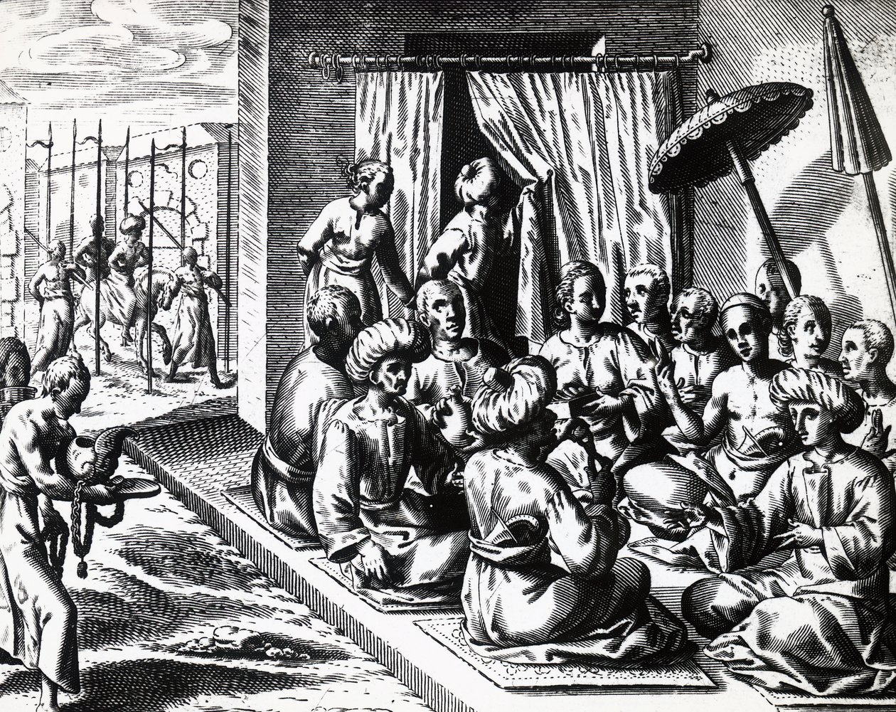 Bryllupsseremoni i Bantam, Java Island, av Theodor de Bry (1528-1598). gravering av Theodore de Bry