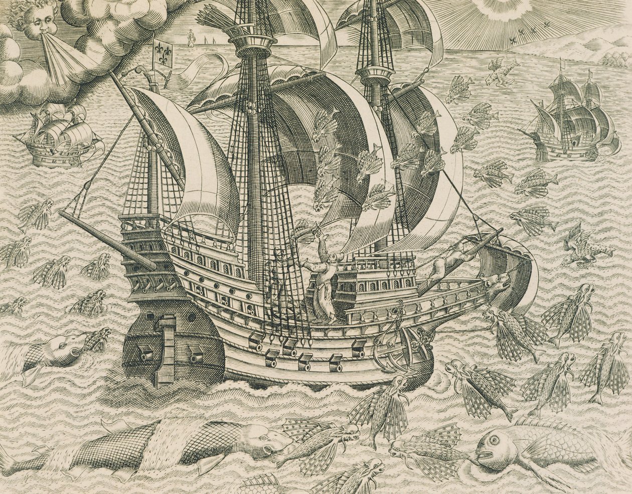 Winged Fish from the Seas of the Indies, illustrasjon fra amerikansk historie av Theodore de Bry av Theodore de Bry