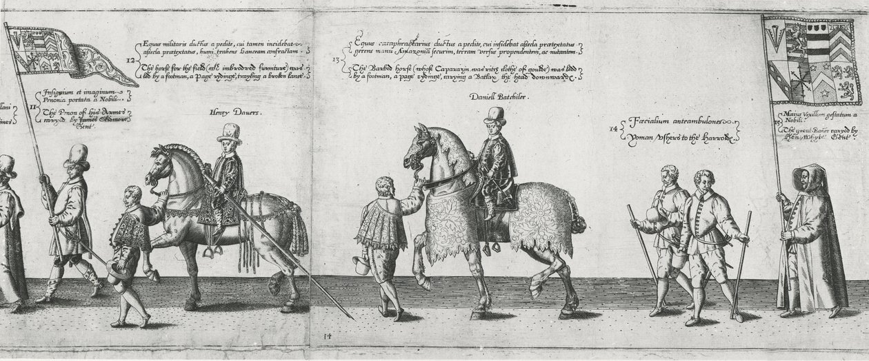 Yeomen innleder begravelsen til Sir Philip Sidney på vei til St. Pauls Cathedral, 1587 av Theodore de Bry